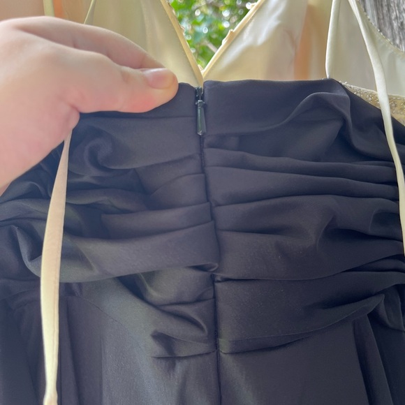 JS Collection Black and Cream Pearl Beaded Full length Gown - Picture 8 of 13